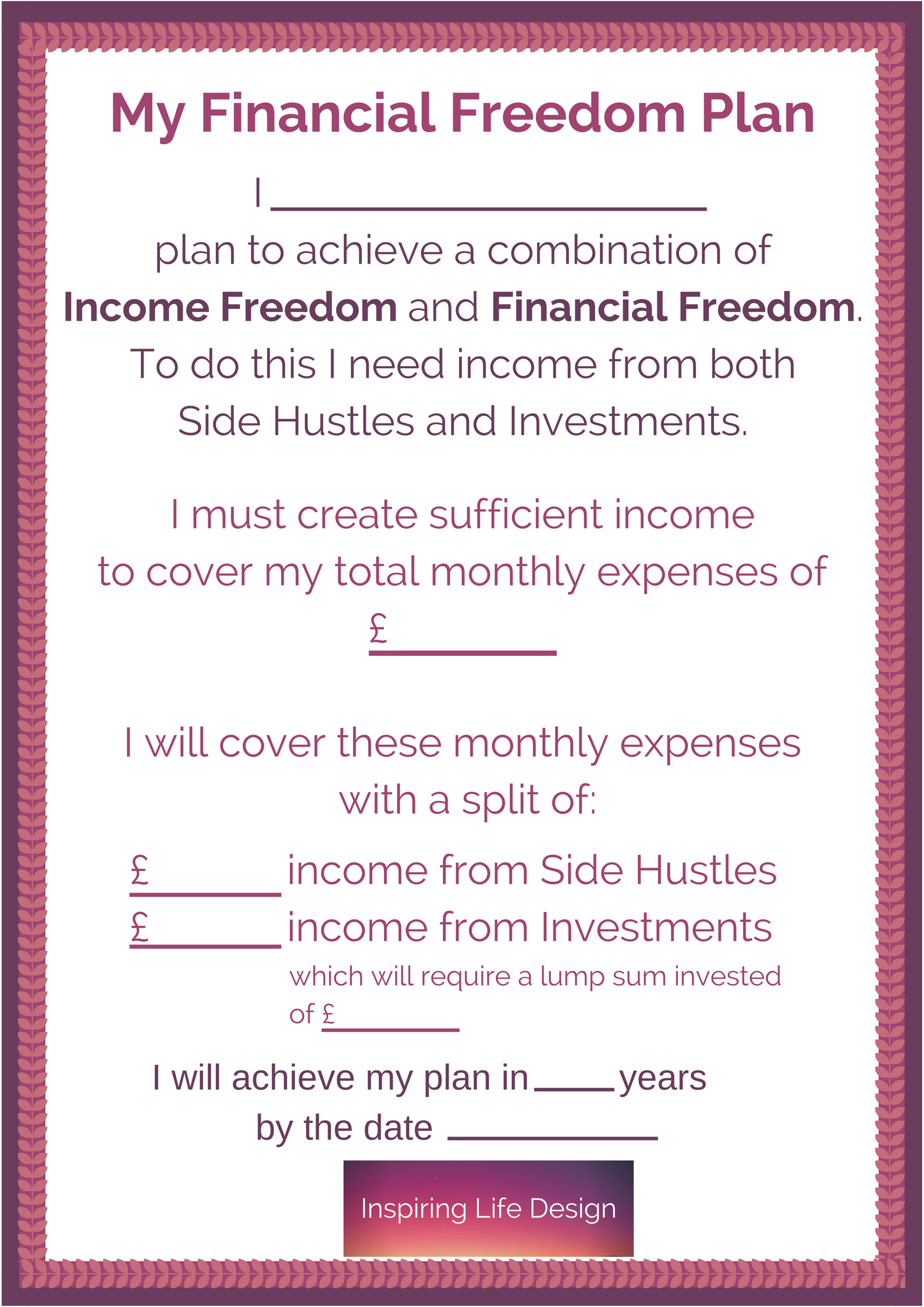 Printable For Wall For Combination Financial and Income Freedom Plan