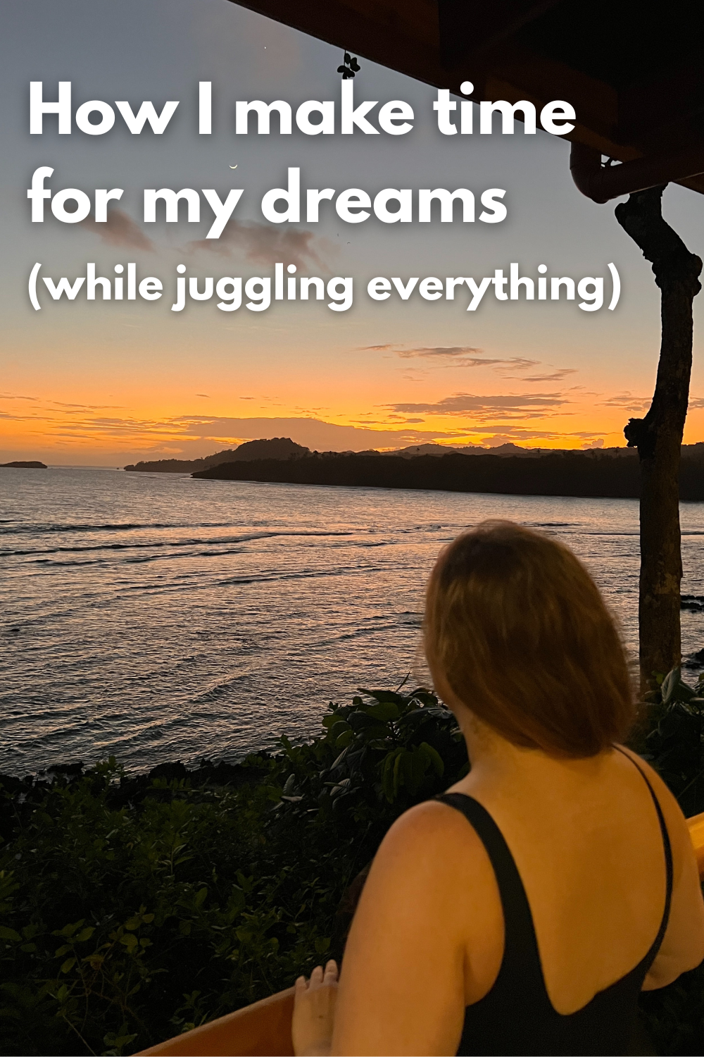 pinterest image Corinna watching sunset living her dream