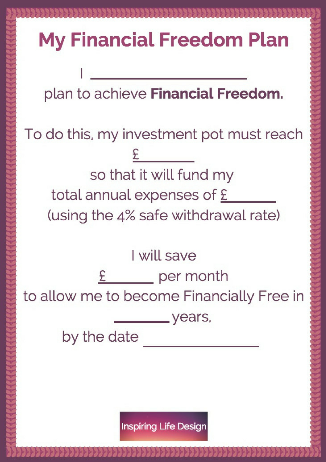 Printable For Wall For Pure Financial Freedom Plan