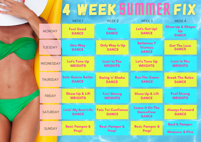 4 Week Summer Fix calendar
