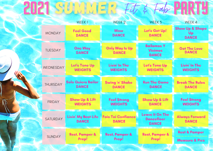 Summer Fit & Fab Party workout calendar